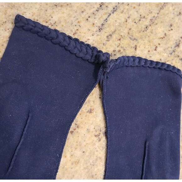 New! Vintage Size M/L 7.5 Blue Cotton Stretch Formal 9.5" Gloves Braided Cuff - Picture 3 of 16